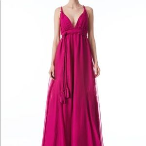 NWT CARISA DEEP V-NECK GOWN WITH BRAIDED BELT